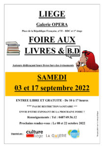 Foire aux Livres & BD des 03 et 17 Septembre 2022 à la Galerie Opéra à Liège