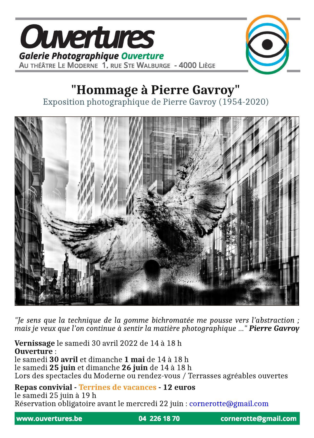 Hommage à Pierre Gavroy chez Galerie Photographique Ouveture (Théâter Le Moderne) à Liège
