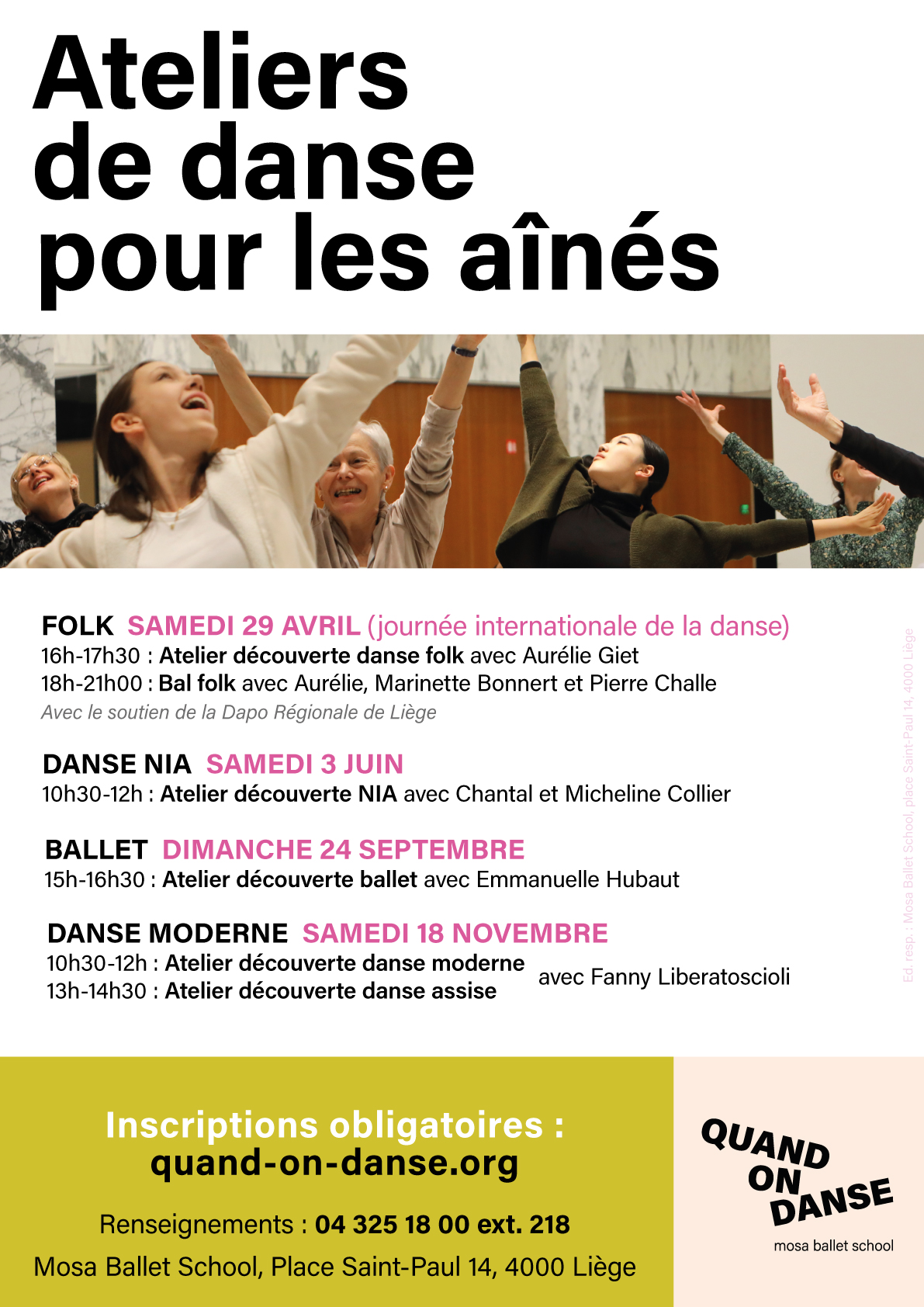 Atelier & Bal Folk & Atelier de Danse pour Ainés à La Mosa Ballet School de LIEGE
