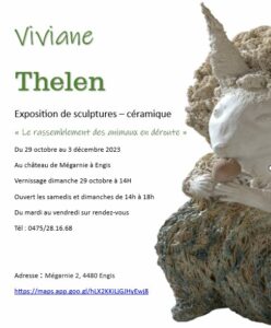 Viviane Thelen Exposition de Sculptures - céramique Le Rassemblement ds animaux en déroute au Château de Mégarnie à ENGIS