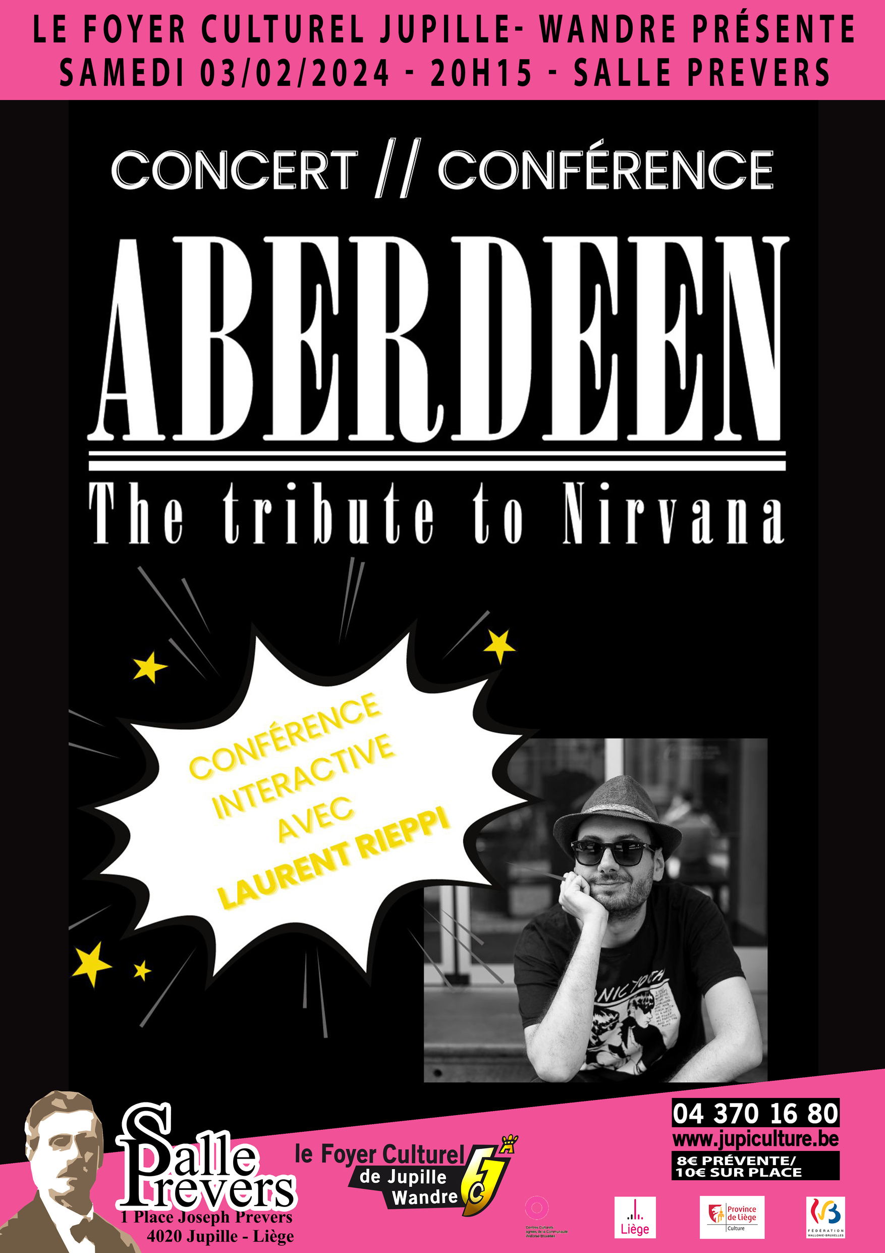 Aberdeen tribute band nirvana // Concert – conférence avec Laurent Rieppi à la Salle Prévers à JUPILLE