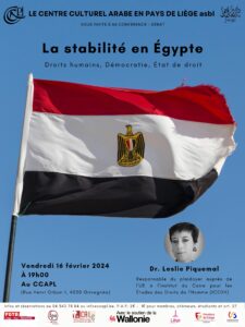 "La stabilité en Égypte : Droits humains, Démocratie, État de droit" au Centre culturel arabe en Pays de Liège à GRIVEGNÉE