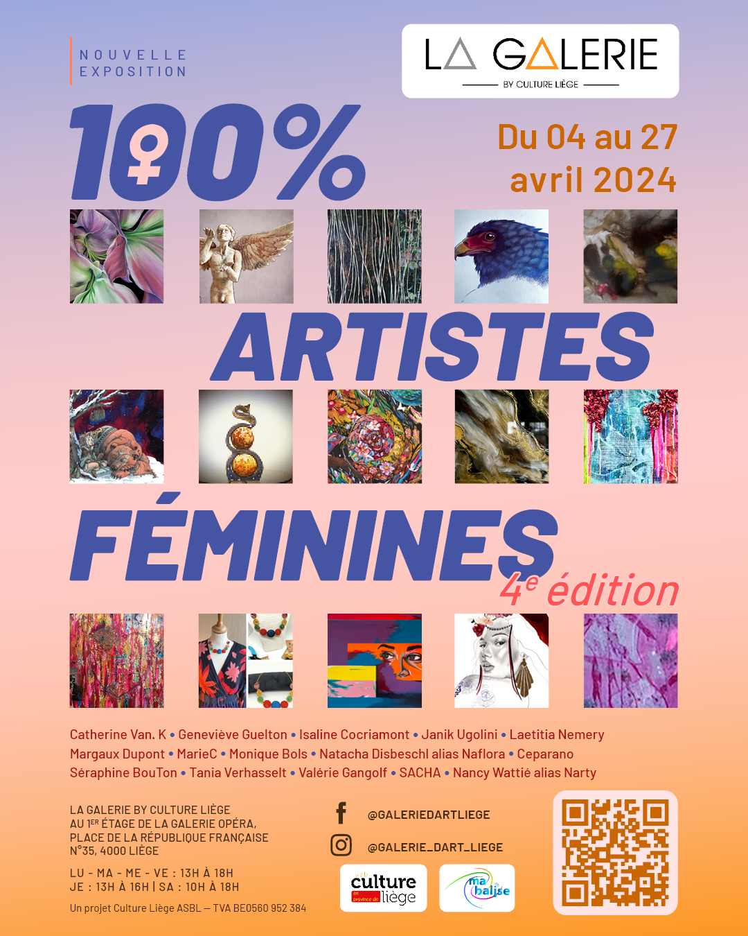 Exposition - 100% Artistes Féminines à La Galerie d'art By Culture Liège ASBL
