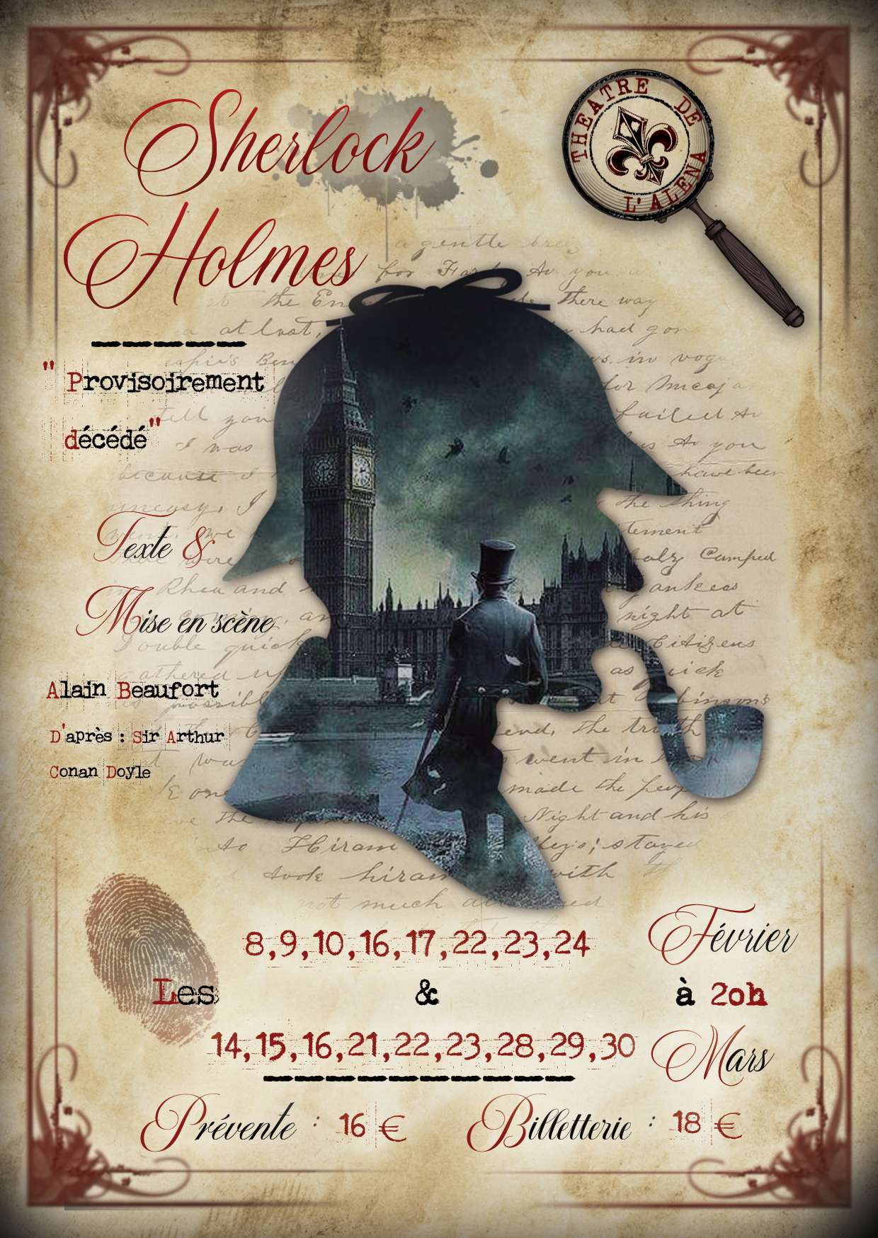 "Sherlock Holmes - provisoirement décédé" au Théâtre de L'Aléna à LIEGE