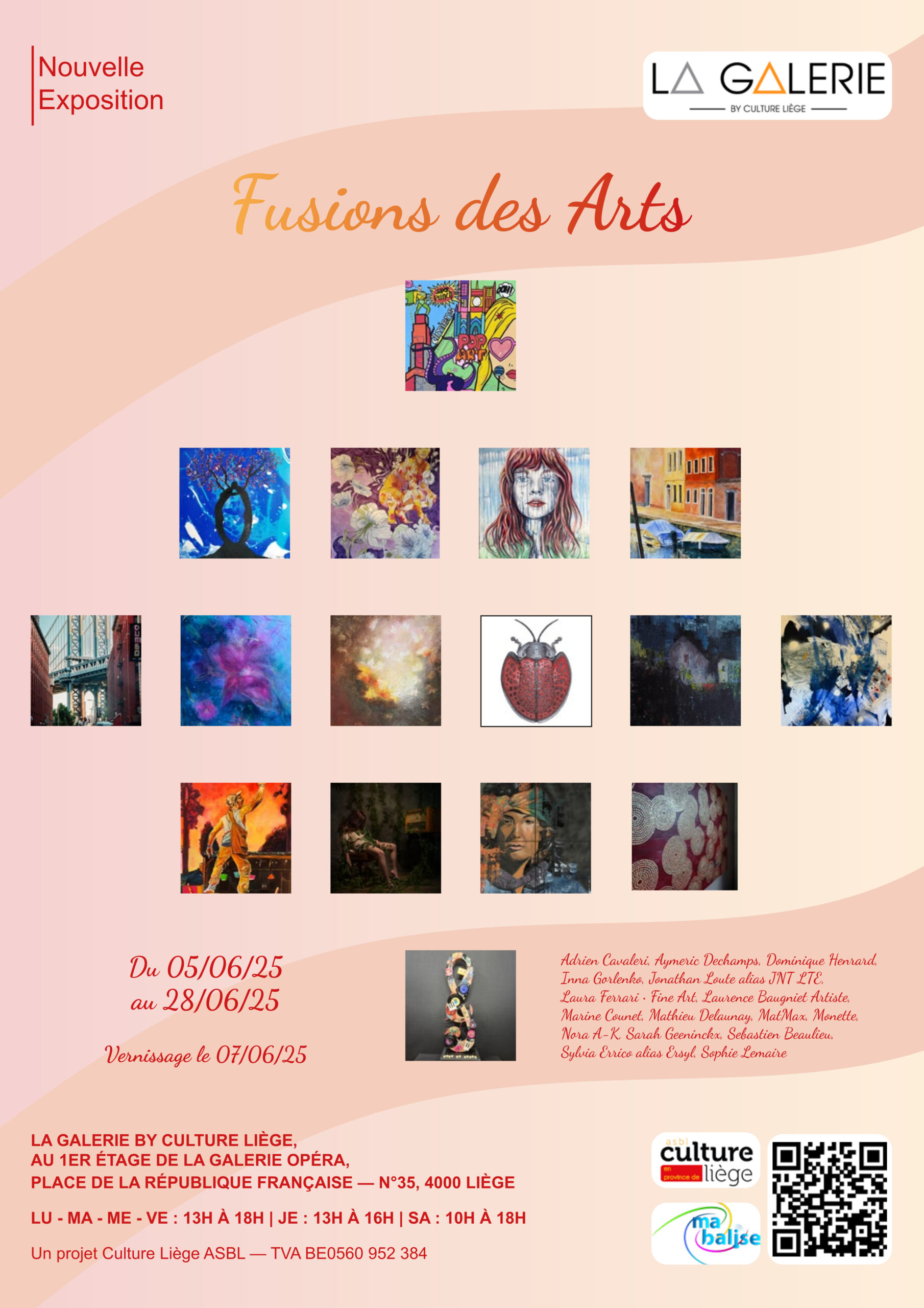 Vernissage : Vernissage de l'exposition FUSIONS DES ARTS à la Galerie d'art Liège By Culture Liège ASBL