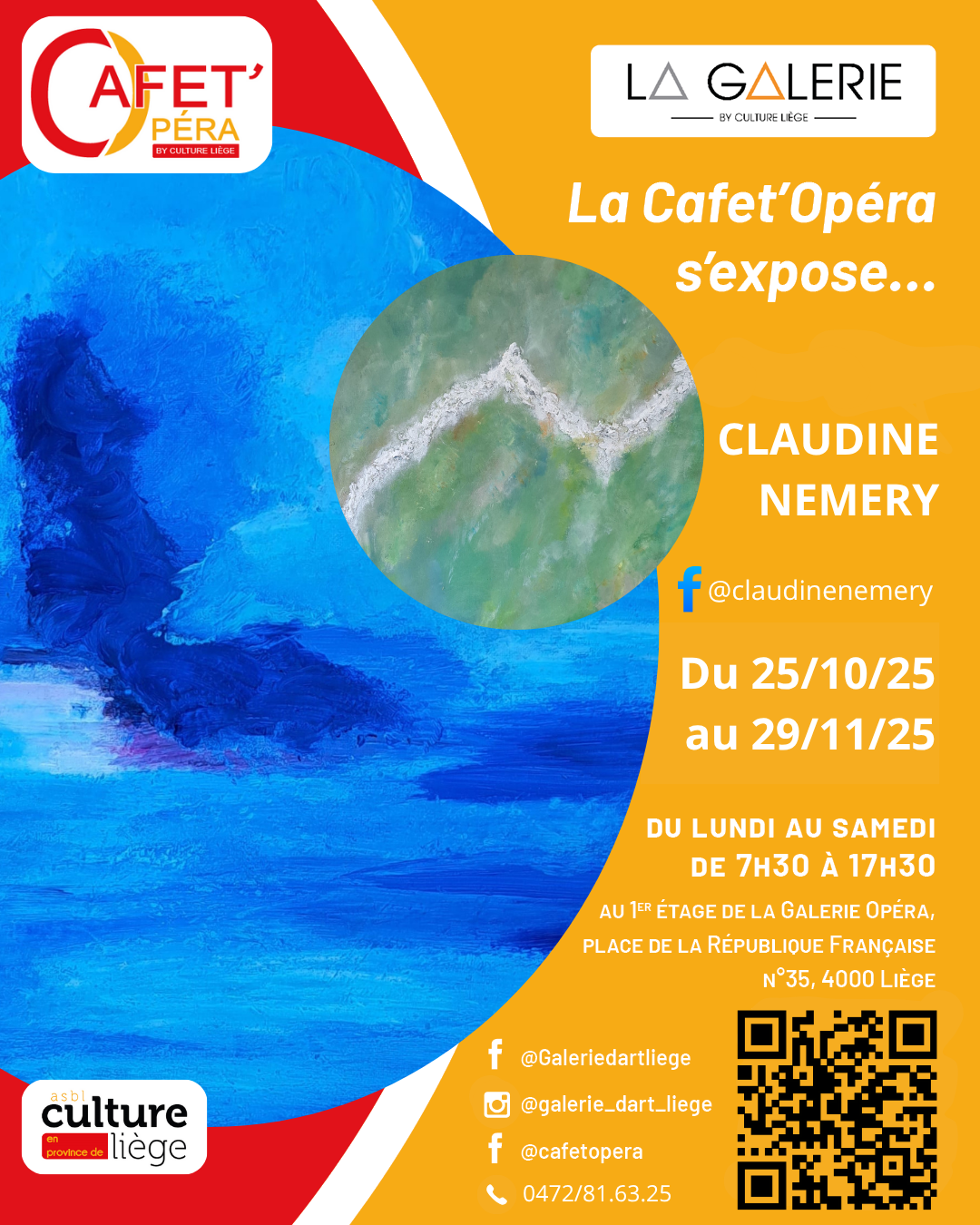 Expositio,n : Claudine Nemery expose à la Cafet'Opéra à LIEGE