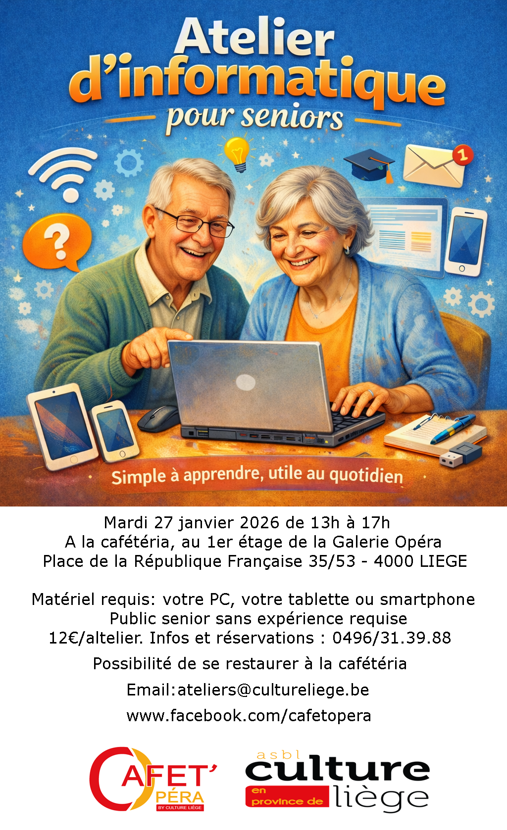 Atelier d'informatique pour seniors à la Cafet'Opéra à LIEGE